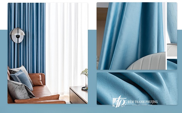 Phối màu rèm cửa cho tường màu xanh - Mẫu 4